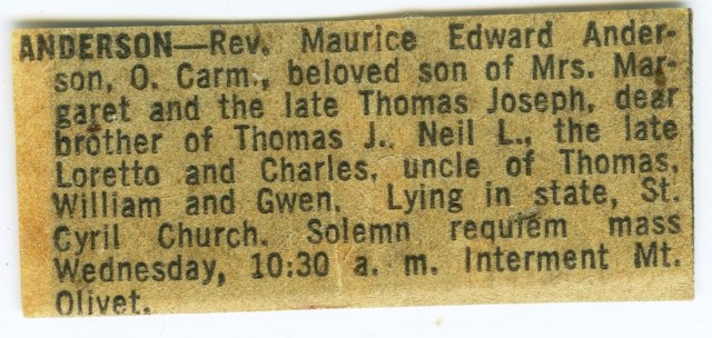 Anderson, Fr Edward Obituary