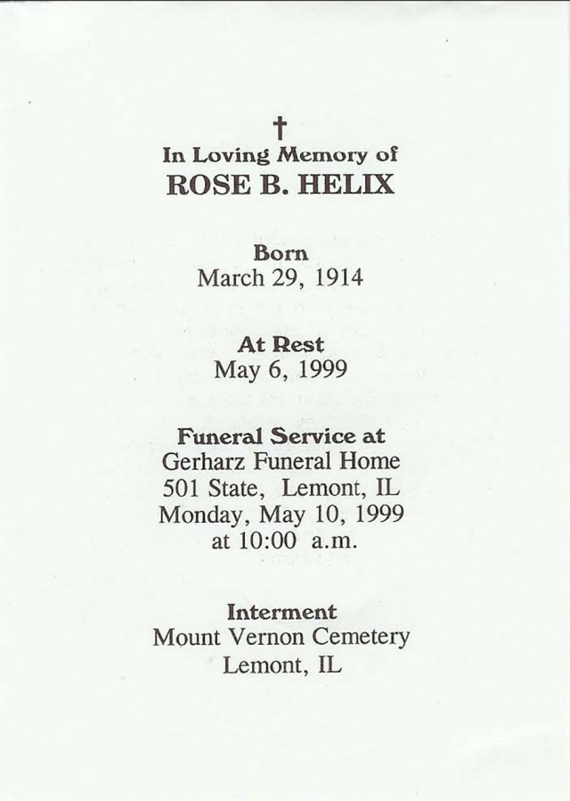 Rose Bromberek Helix_Funeral Card